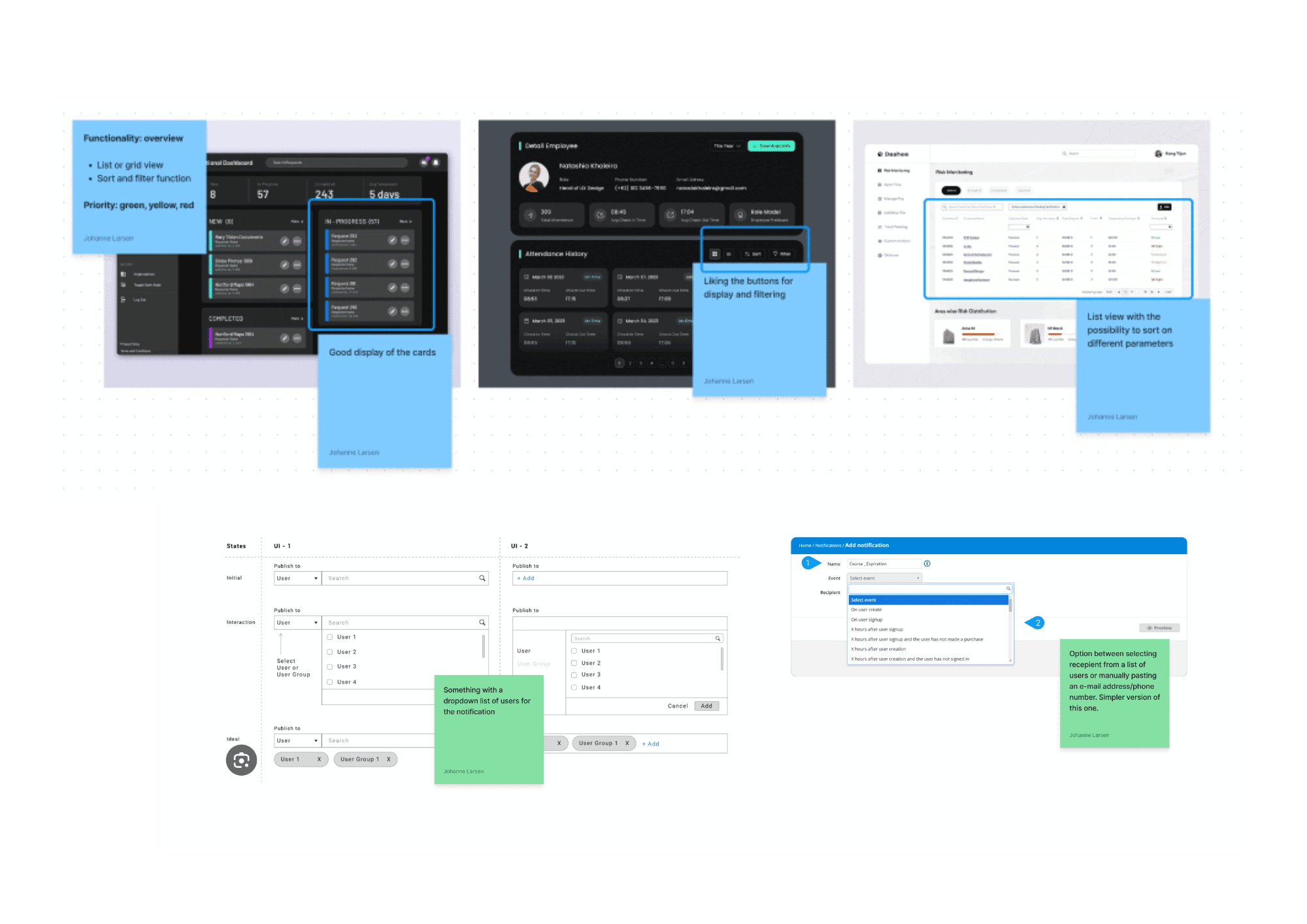 Design and pattern research board: competitor notification centers and relevant UI patterns from analogous products