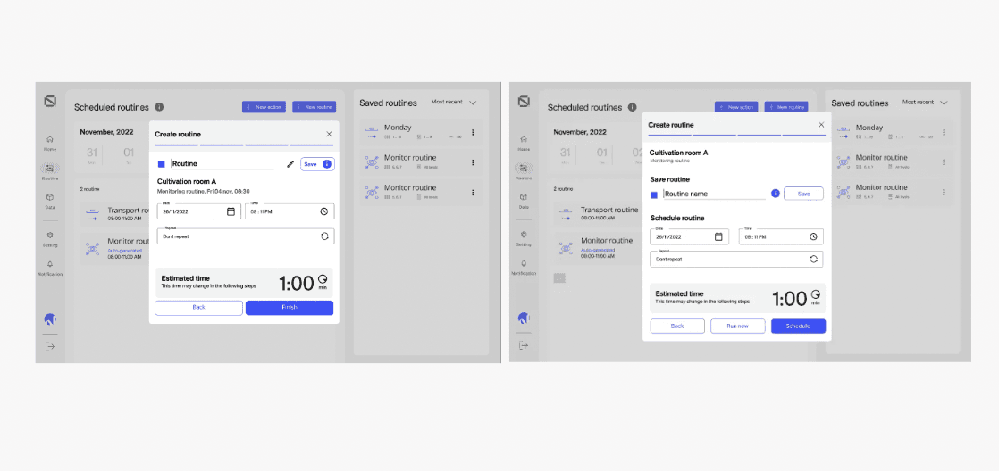 Routine flow before and after the redesign