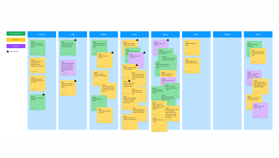 OS backlog, all issues numbered and categorized, combining dev team notes and design audit findings